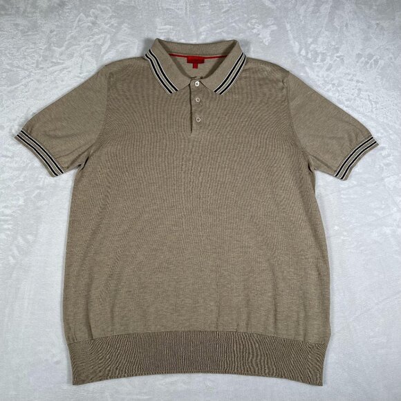 Isaia Other - Isaia Napoli Men Polo Shirt Short Sleeve 100% Cotton Made in Italy Beige Size L